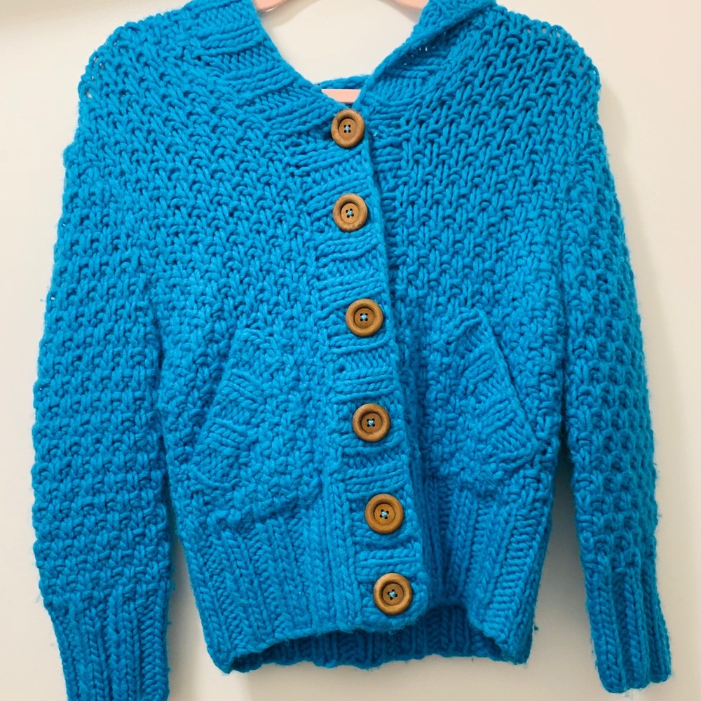 Free People Neón Blue Cable Knit Sweater